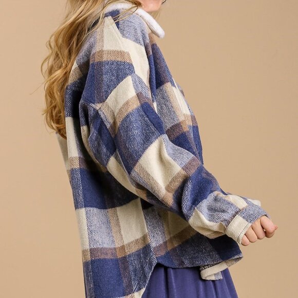 NWT Boutique Dusty Blue Plaid Shacket - Picture 6 of 6